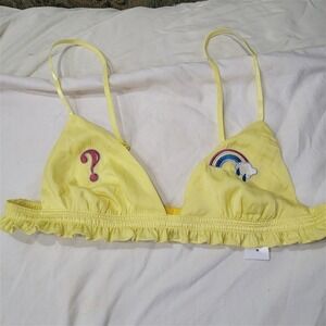 NWOT Wildfox M Day of the Week Emoji Ruffle Triangle Bralette Yellow 117263